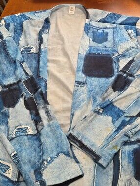 Ladies Blue Patchwork Print Cover Up Type  Jacket